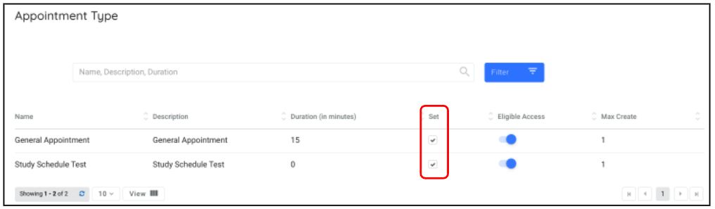 Edit Package - Manage Appointment Types